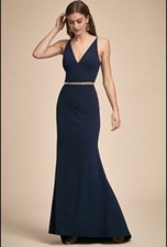 NWT BHLDN Jones Maxi Dress Sz 4 Navy Blue V-Neck Crepe Bridesmaid Formal $398