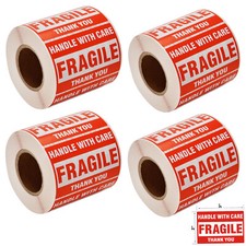 4 Rolls - FRAGILE Stickers HANDLE WITH CARE THANK YOU 2"x3" 500Pcs Per Roll US