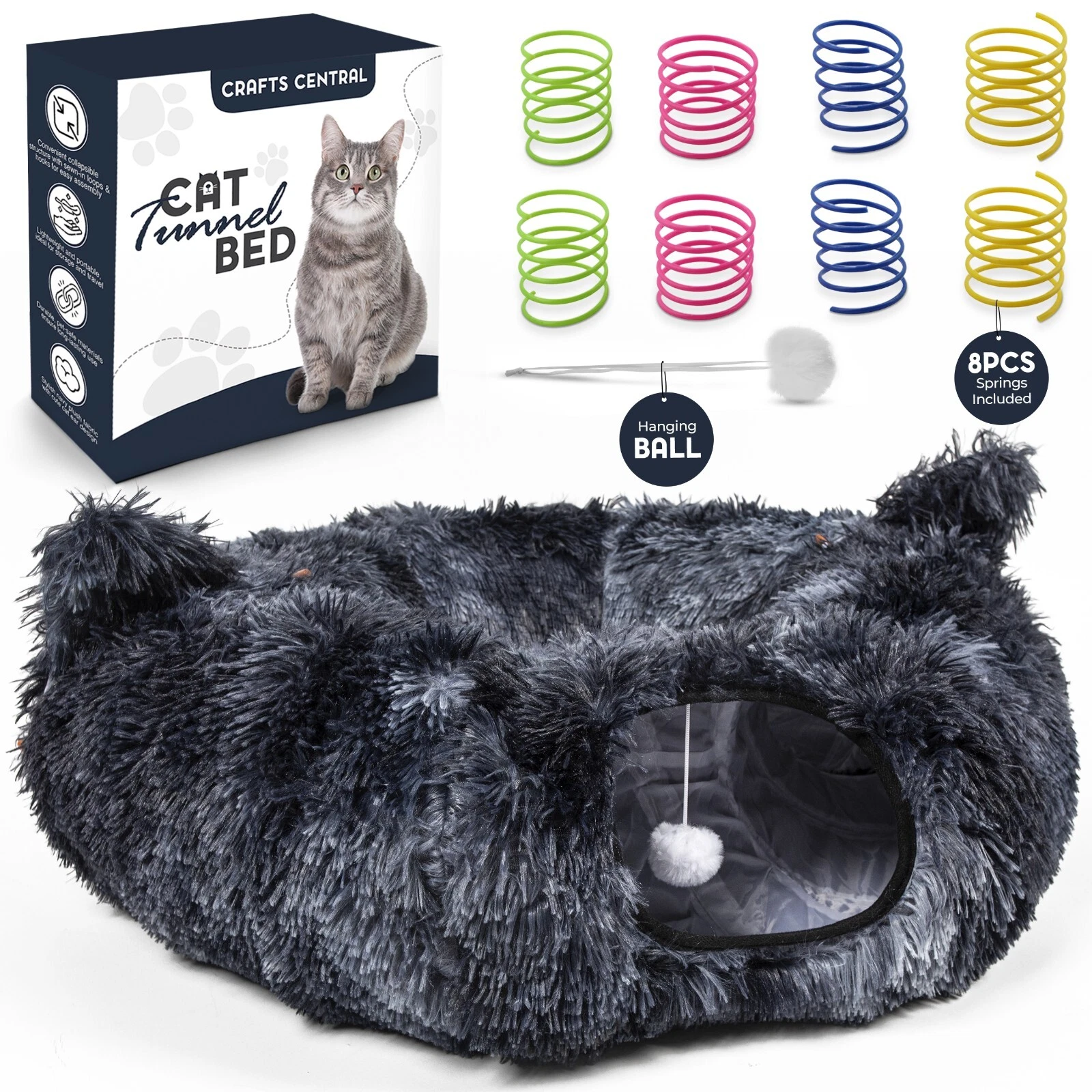 Cat Tunnel Bed - Indoor Cat Cave - with 8 cat springs - Cat Tunnel Donut