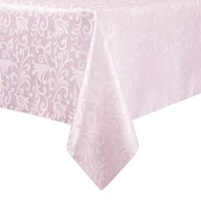 Scroll Damask Jacquard Rectangle Light Pink Tablecloth 60"x84"，Wipeable Table...