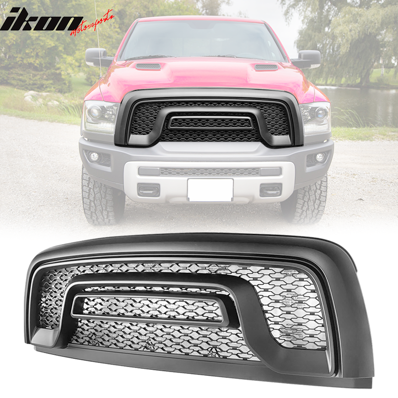 15-18 Dodge Ram 1500 Rebel Matte Black Front Bumper Grille & Hood Grill