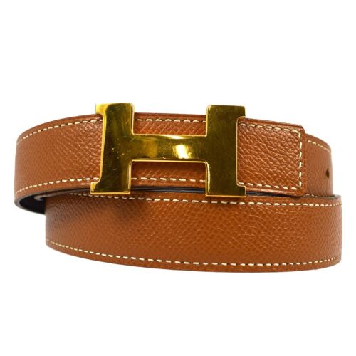 Hermes Brown Courchevel Constance Reversible Belt #72 Small Good □C 31 99958 - Picture 1 of 5