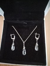 tear drop Sterling Silver 925 Necklace And Matching Earrings Set