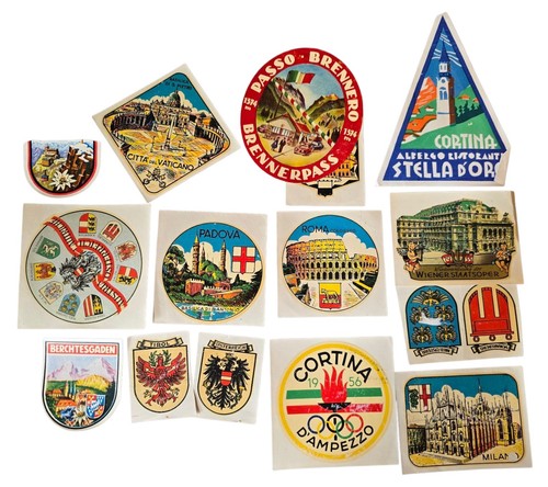 1950s vintage TRAVEL LUGGAGE TAG STICKER lot CATHOLIC PRIEST rome europe CANNING