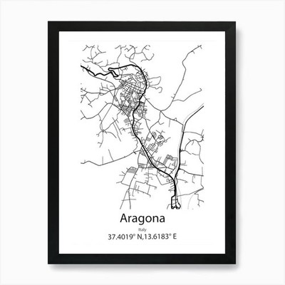 Aragona,Italy Minimalist Map Art Pr Framed Wall Art Poster Canvas Print Picture
