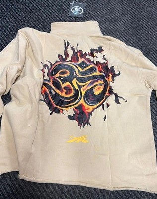 HELLSTAR Beige Men's quarter zip Skeleton Graphic Spiritual Hoodie