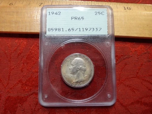 1942 US Washington Silver Proof Quarter 25c PCGS Graded PR65 - (Old Rattler)