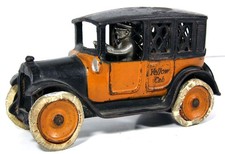1920s CAST IRON ARCADE YELLOW CAB / TAXICAB STILL BANK YELLOW TAXI BANK VERSION