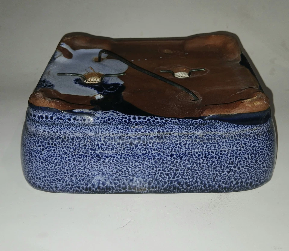 Japanese Bonsai Pot 8.5" X 6.5" X 2.5"  Blue Textured Glazed Rectangle - Image 4 of 4
