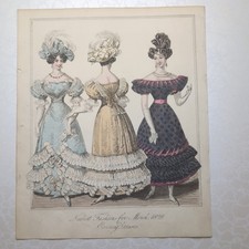 Original 1828 World Of Fashion Coloured Evening Dresses Feuilletons