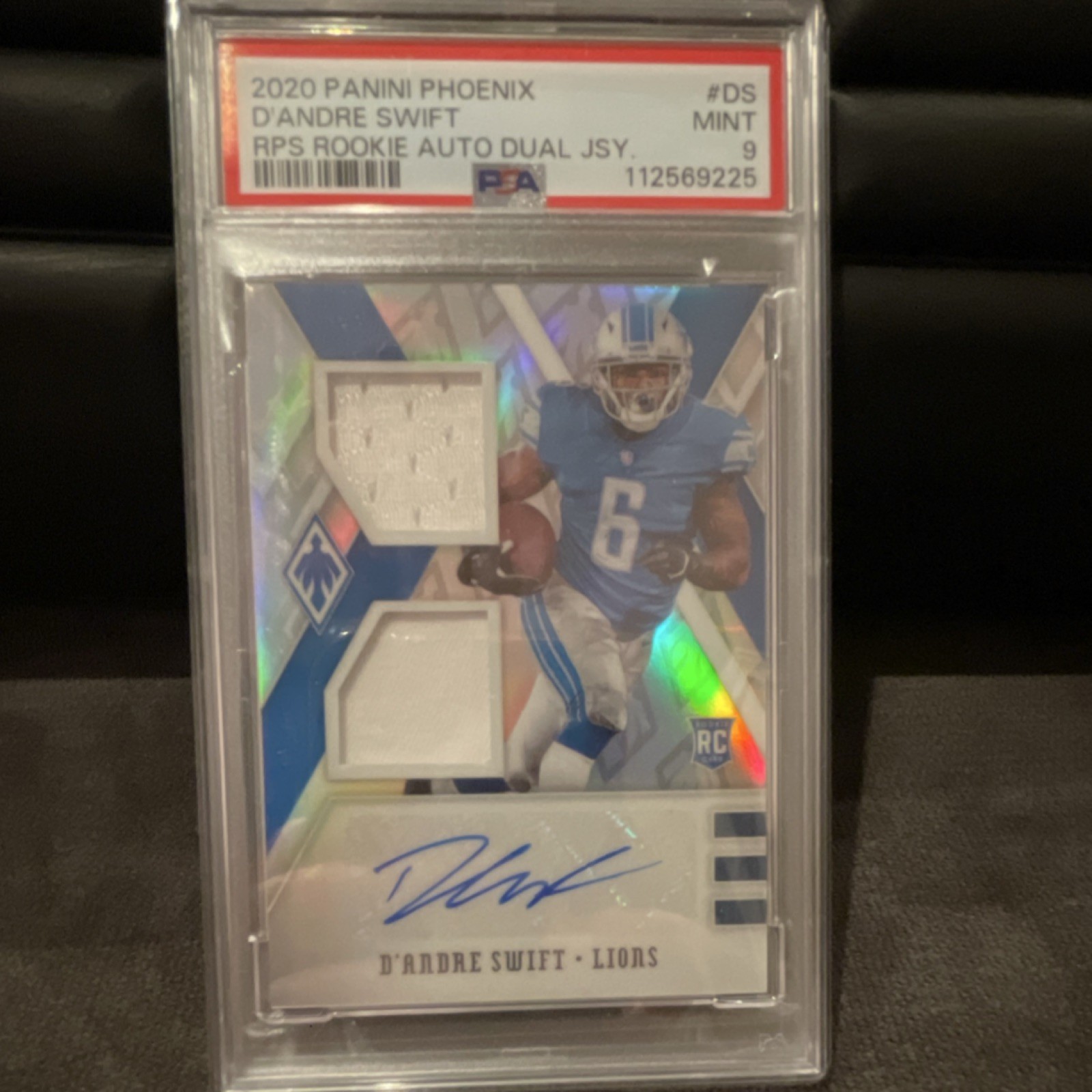2020 Panini Phoenix RPS Rookie Auto Dual Jersey D'Andre Swift Lions PSA 9 /75