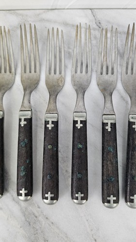 Set Of 7 Antique Flatware Forks Lot Wood - Picture 3 of 9