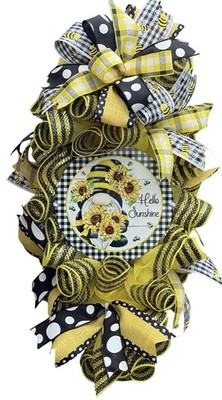 Hello Sunshine Bee Gnome Swag Wreath Mesh Wreath Door Decoration Seasonal