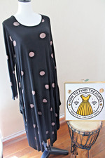 LB36) SIZE L/XL CALI & CO BLACK BRONZE SPOTTED MAXI TSHIRT DRESS LONG  SLEEVE