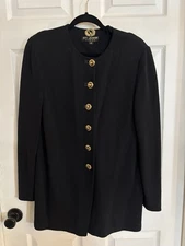 Vintage St. John Basics Black Santana Knit Longline Cardigan Jacket Size M  