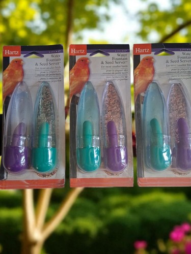 3 - Pack Hartz Plastic Water Dispenser/ Fountain & Seed Feeder. Taped Pkg