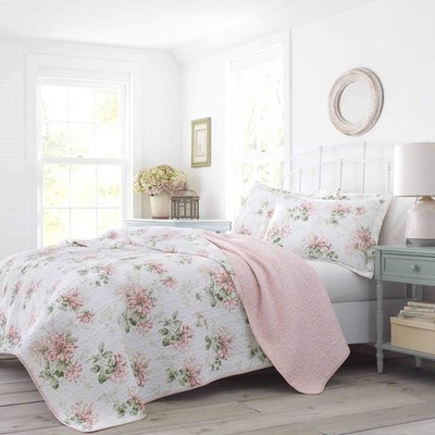 Laura Ashley - Twin Quilt Set, Soft Cotton Bedding with Reversible Design, Light