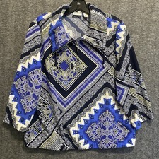 Chicos Zenergy Jacket 1 M Blue Floral Geometric Full Zip Lightweight Athleisure