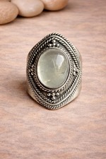 Prehnite Stone Ring Solid Sterling Silver Boho Handmade Jewelry Gift