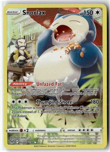 Pokemon Snorlax Holofoil Lost Origin Trainer Gallery [SWSH11: TG - TG10/TG30] NM