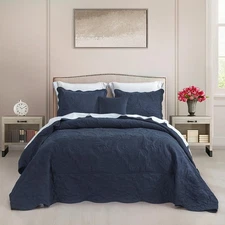 Oversized King Bedspread 128x120 Extra Wide, Quilted Coverlet Bedding Set, Li...