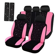 Hanaive Car Seat Cover Full Set Bling Women Velvet Auto Interior Covers Pink