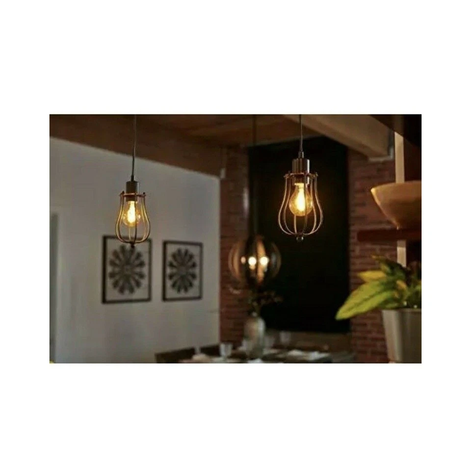 Luminária pendente Sylvania gaiola Lowell LED regulável nova na caixa preta usa lâmpada de 60 watts nova - Imagem 4 de 4