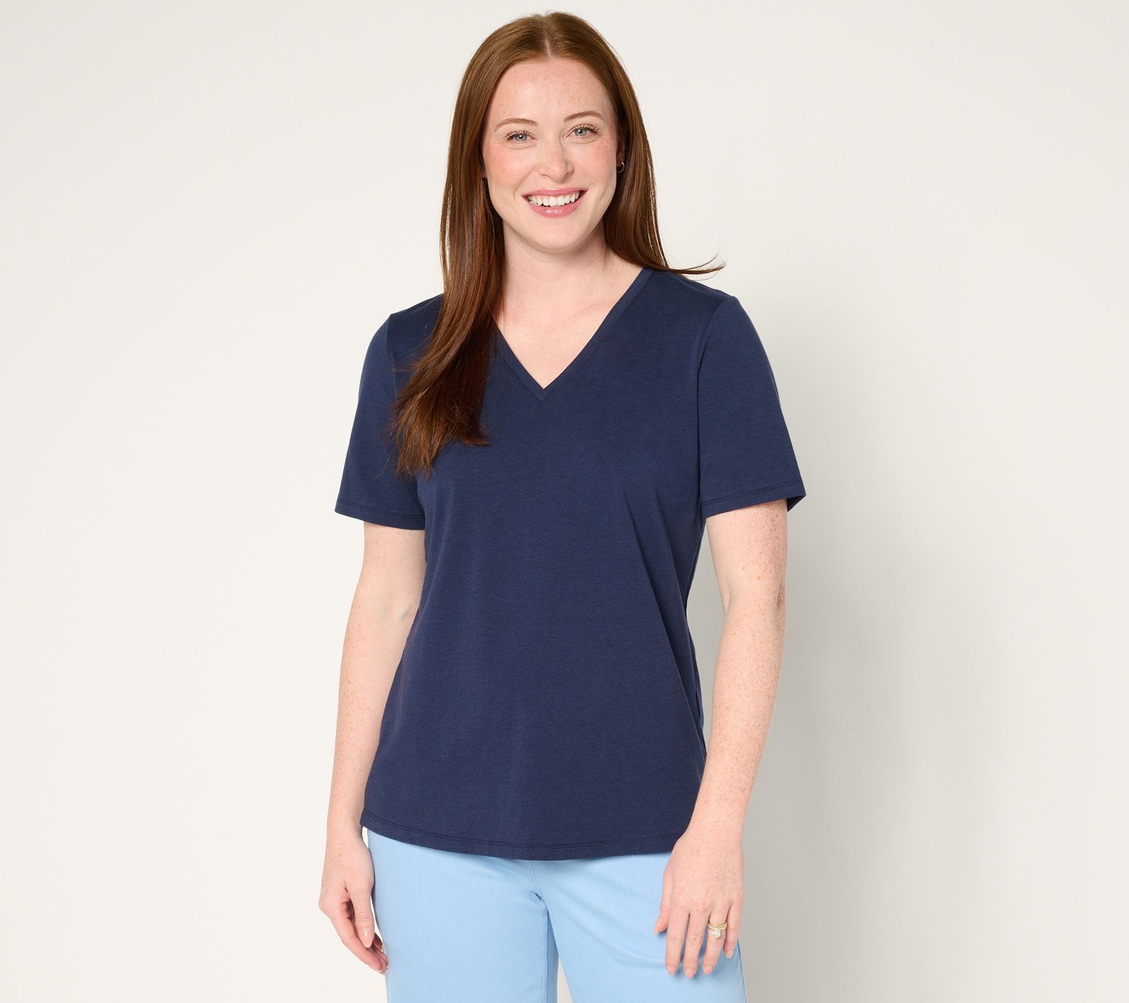 Maya J Women's Top Plus Sz 3X Denim & Co. Beach Jersey Short-Sleeve Blue A681963