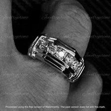 3Ct Round Cut Lab-Created Diamond Wedding Band Ring Men's 14K White Gold Finish