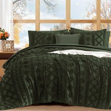 King Size Comforter Set with Sheets - 7 Pieces Dark Green Tufted Bed in a Bag...