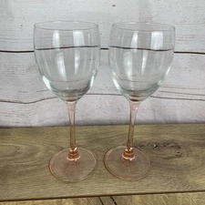 Luminarc D'arques France Pink Stem Water Goblets Glasses in Rose Set of 2