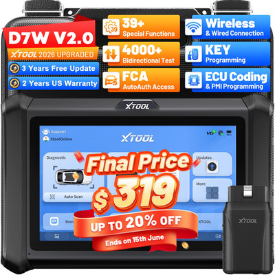 XTOOL D7W V2.0 Wireless Bidirectional OBD2 Diagnostic Scanner Key Programmer FCA