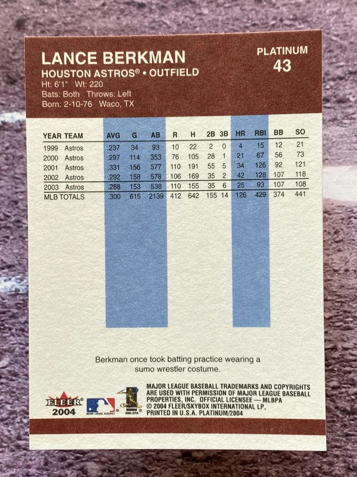 2004 Fleer Platinum Lance Berkman #43 Houston Astros - Image 2 of 2