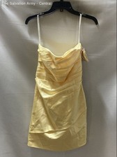 David's Bridal Womens Yellow Strapless Pleated Back Zip Mini Dress Size 8