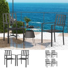 Stackable Outdoor Garden Chairs with Metal Slatted Design, Black
