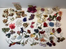 Lot of 100 assorted Vintage Fabric Millinery Flowers and Corsages