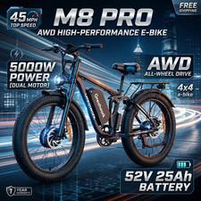 Peak 5000W Dual Motor Electric Bike For Adult 45MPH 52V/25Ah 26" Full Suspension
