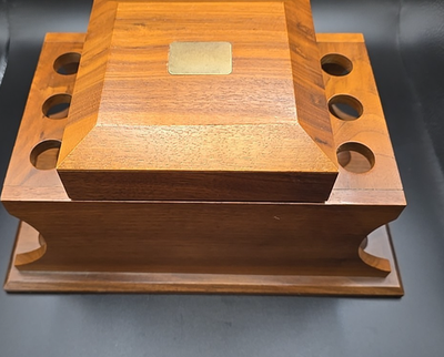 Decatur Industries Wood Deco 6 Pipe Tobacco Holder Stand Box W Monogram  Plate