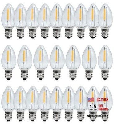 C7 Christmas Light Bulbs 0.6W 2700K Soft White E12 Base Replacement LED 25 Pack