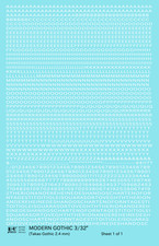 K4 HO Scale Water Slide Decals White 3/32 Inch Modern Gothic Letter Number