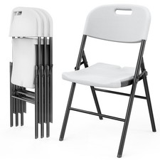 Heavy Duty Folding Chairs Steel Frame HDPE Plastic Indoor Outdoor White 4 Pack