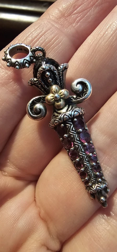 BARBARA BIXBY DAGGER SWORD CHARM FLOWER ENHANCER PENDANT Garnet Onyx Gemstone - Image 4 of 4
