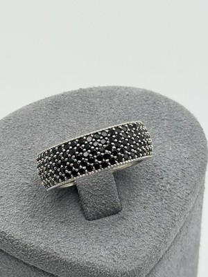 Silber Damen Ring 925er Top Zustand Gr. 59 8mm Breit Schwarze Steine Top Design