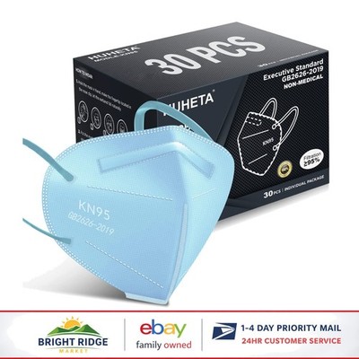 30 Blue Masks, 5-Ply Disposable Face Covering with High Filtration Efficiency