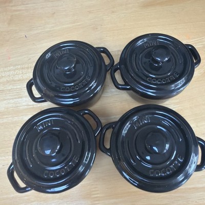 Le Zie Keramik ofenfeste Cocottes / Dutch Oven, Mini, 4er Set Deckel dunkelbraun