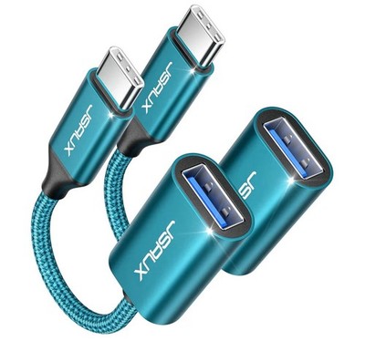 JSAUX USB C~USB 3.0 adapter 2pc OTG male type C~female USB cable Green Read Desc