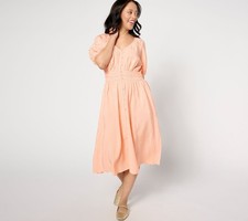 Gloria Vanderbilt Women's Dress Sz L V-Neck Button Front Midi Pink A637785