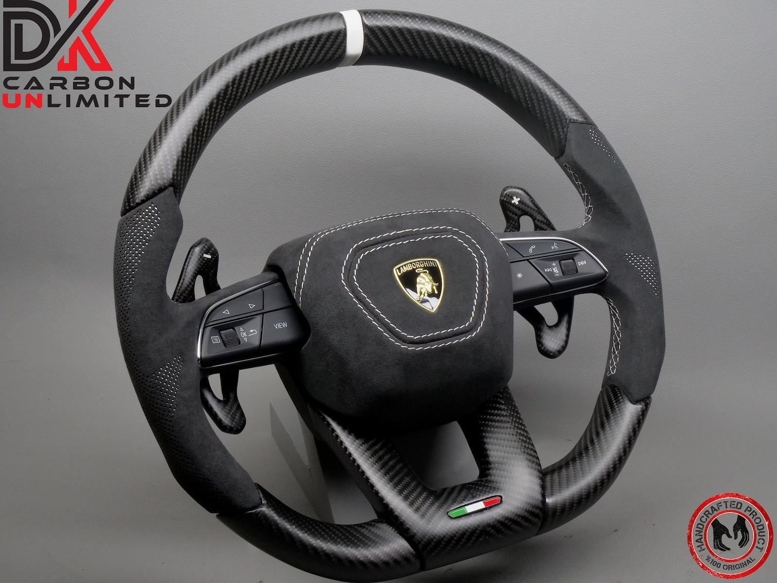 Lamborghini Urus S White Ring Alcantara Matte Satin Carbon Fiber Steering Wheel