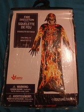 Kids Fire Skeleton Grim Reaper Costume Boys Scary Death Halloween Robe S 4-6