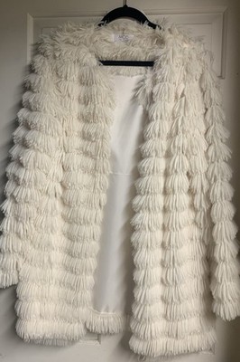 Mod On Trend Ladies Shaggy Faux Fur Jacket Ivory Size Medium